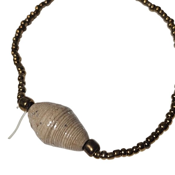 Boho Handcrafted Beaded Bracelet Large Center Bead Brass Accents Beach Core - Picture 2 of 3